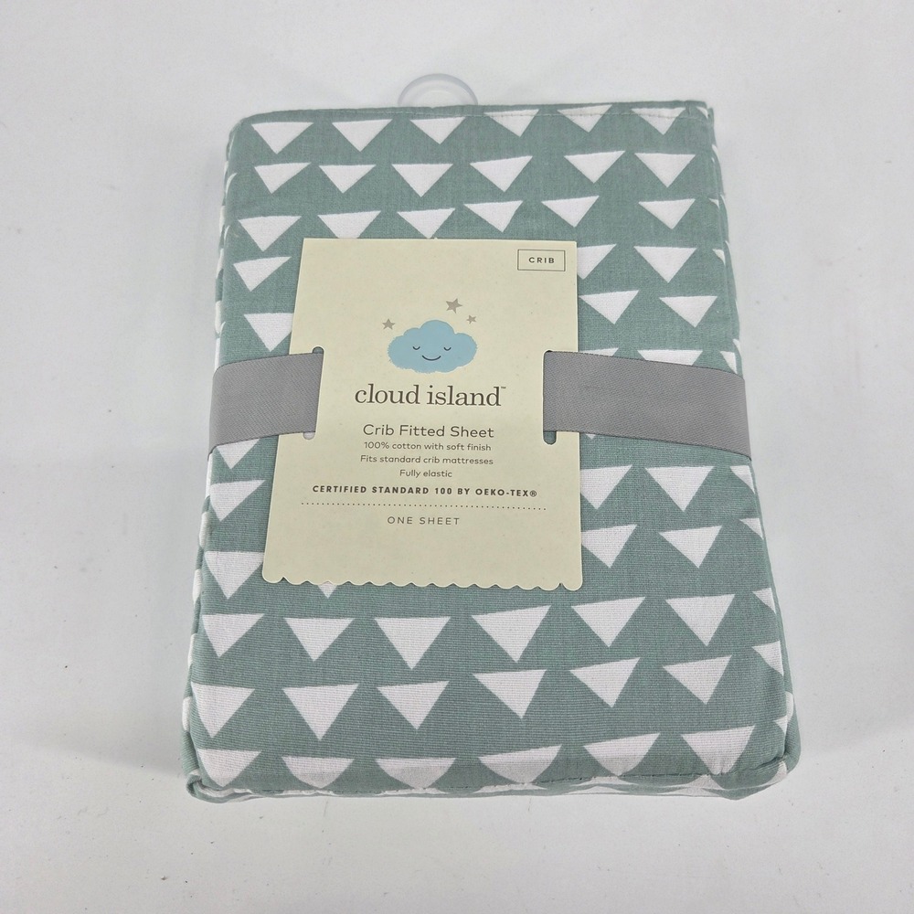 Cloud Island Crib Fitted Sheet Triangles Mint Green 100% Cotton 28x52 New